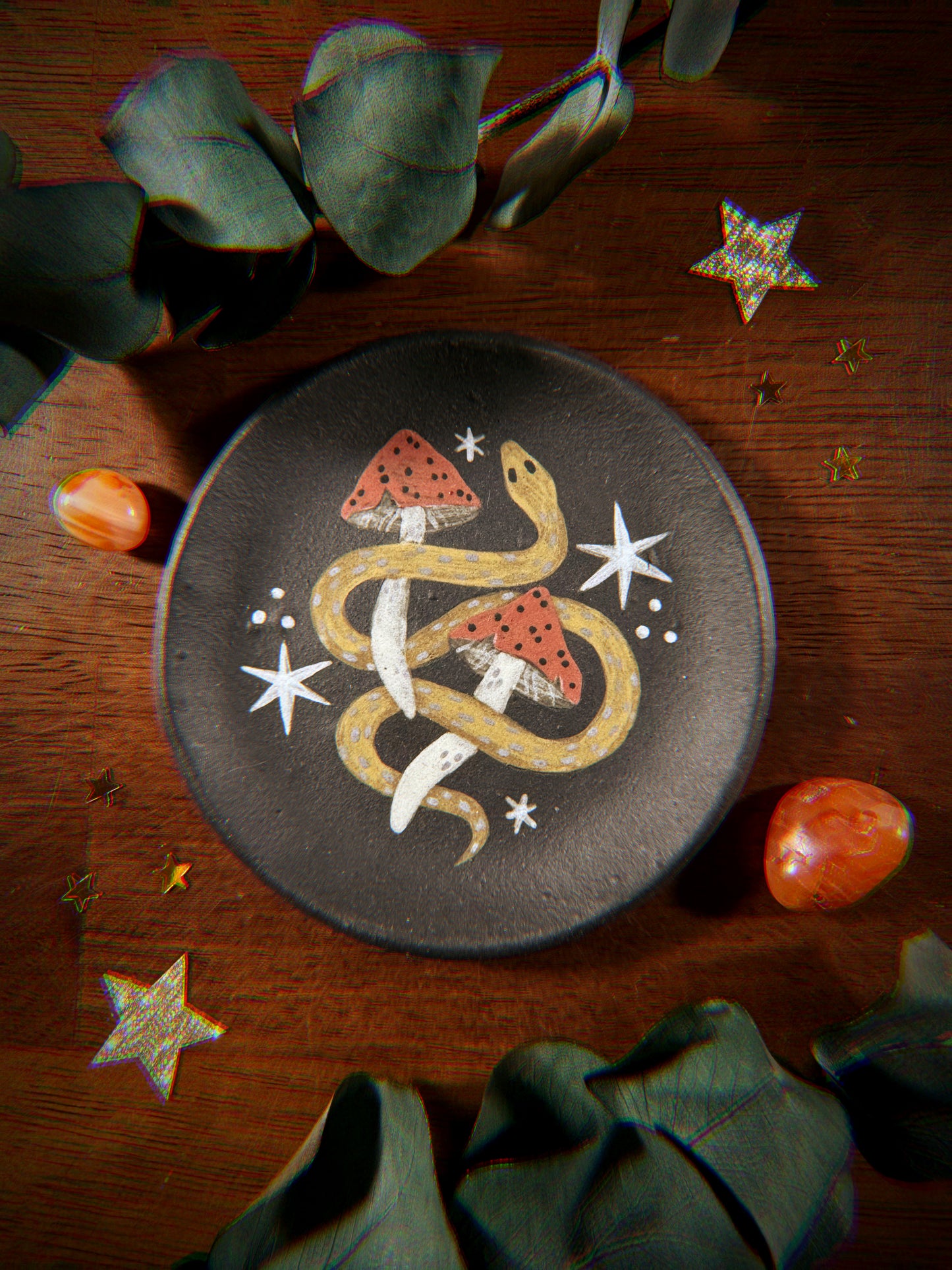 Ceramic Snake & Mushroom Trinket Tray