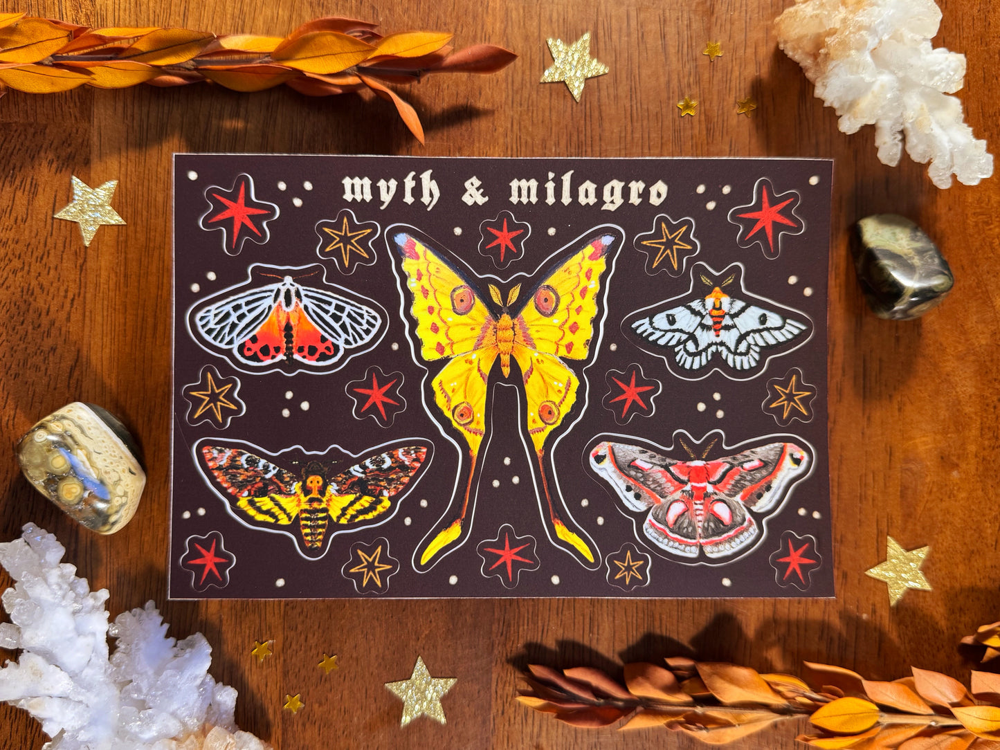 Oil Pastel Moth Waterproof Vinyl Sticker Sheet
