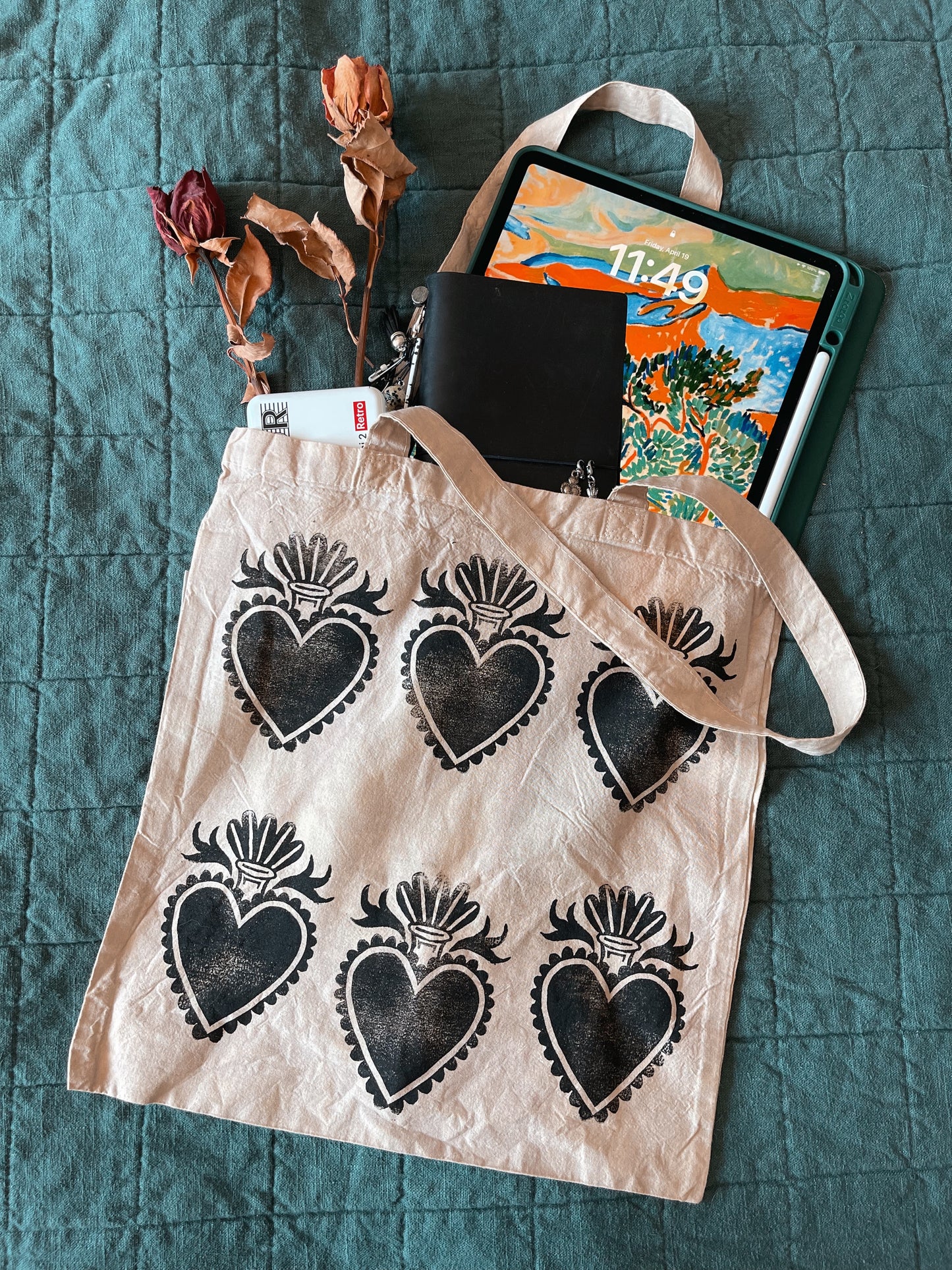 Milagro / Sacred Heart Block-Printed Tote Bags