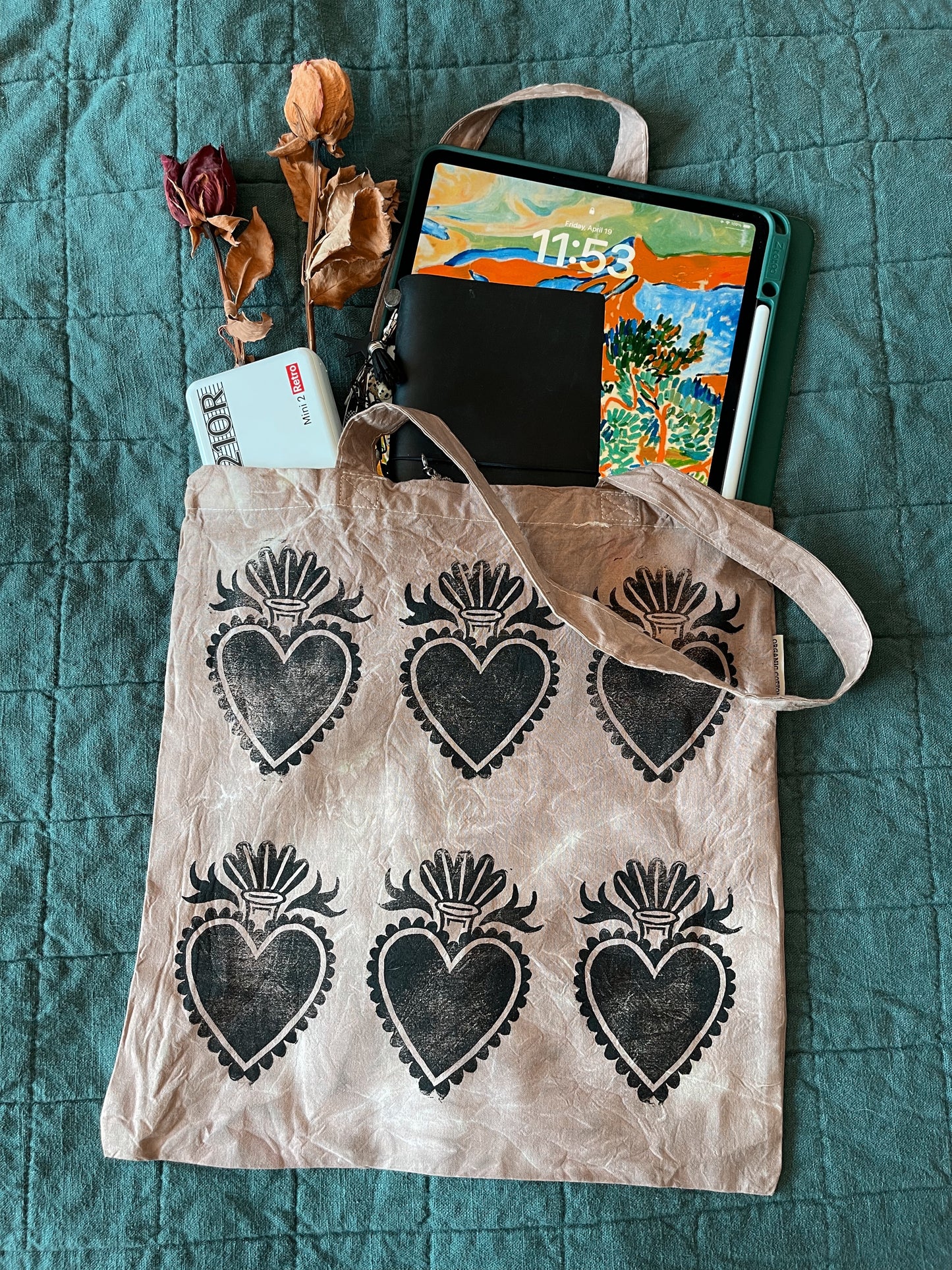 Milagro / Sacred Heart Block-Printed Tote Bags