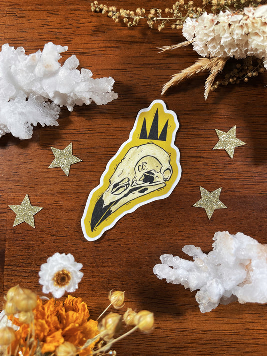 Crowned Crow Skull Die Cut Sticker
