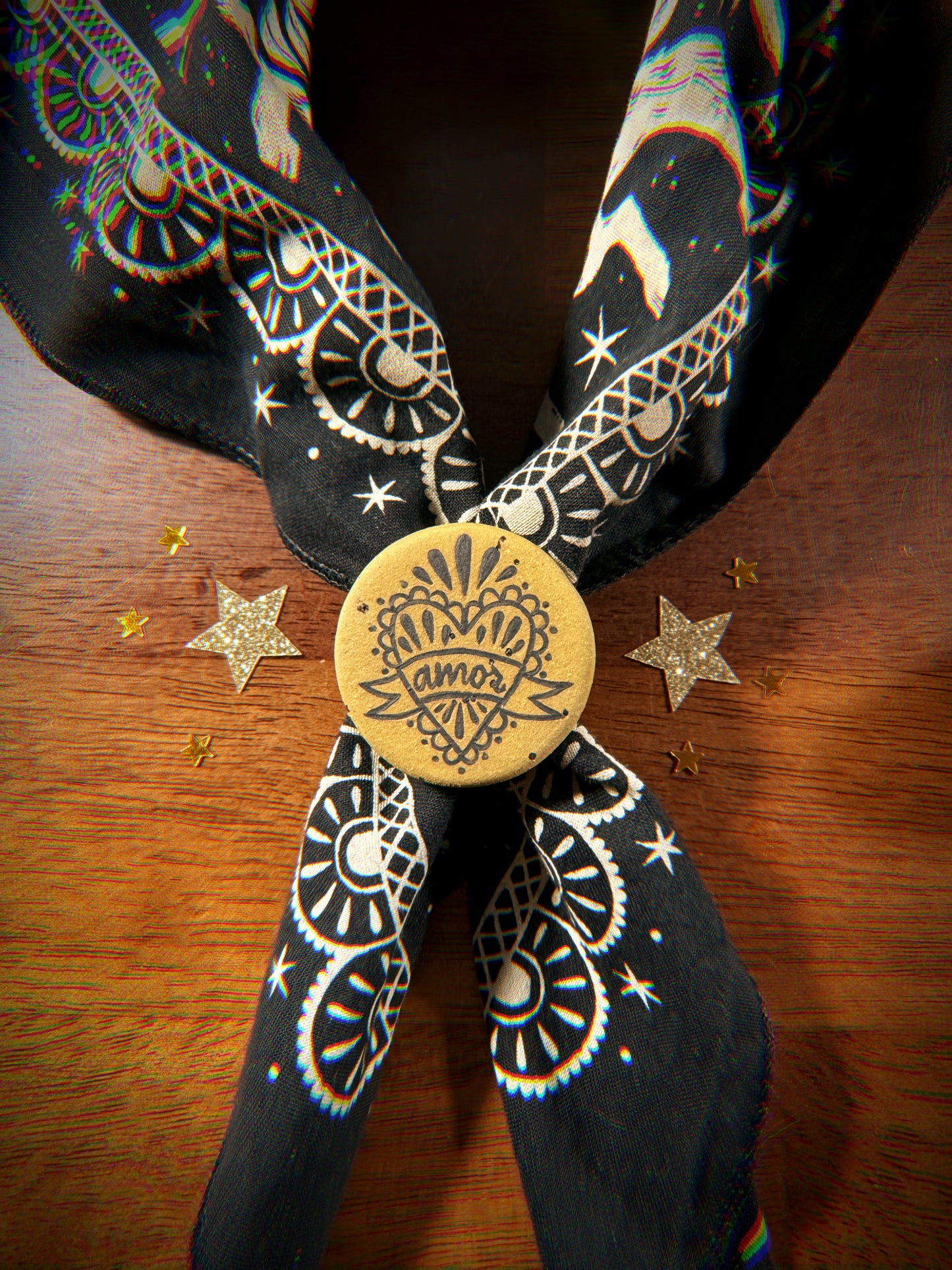 Ceramic Amor Milagro/Sacred Heart Bandana Slide
