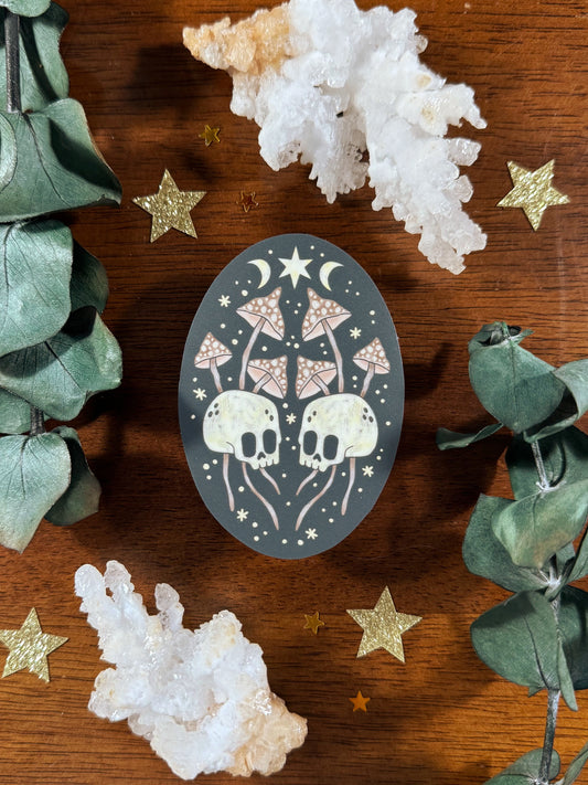Skull & Mushroom Die Cut Sticker
