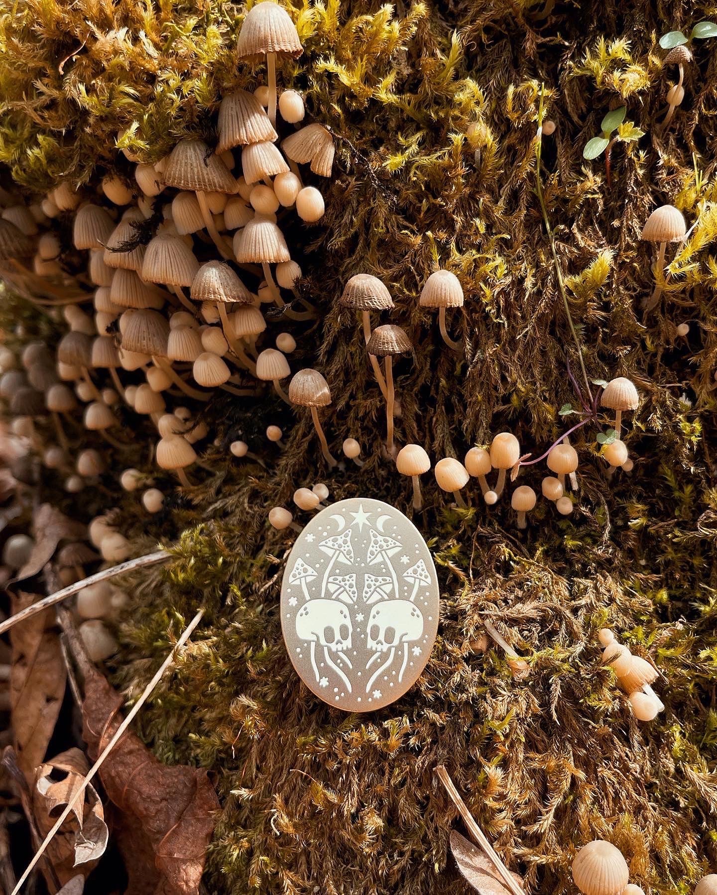 Skull & Mushroom Matte Gold Hard Enamel Pin
