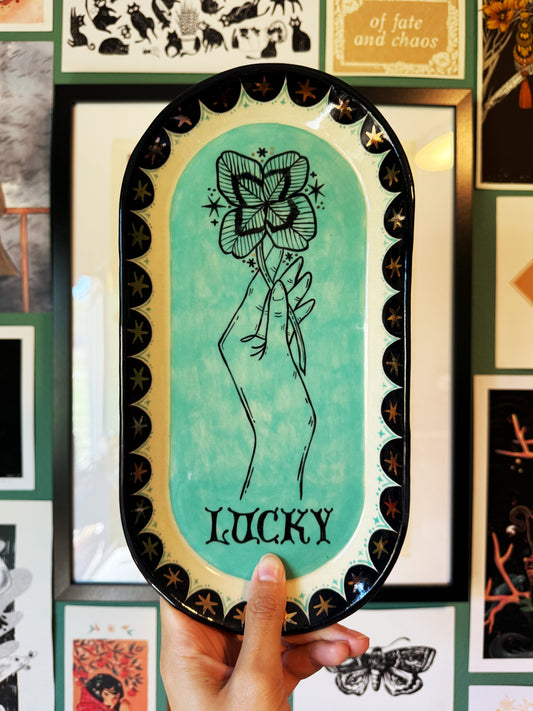 Gold Luster Ceramic Lucky 4-Leaf Clover Tray