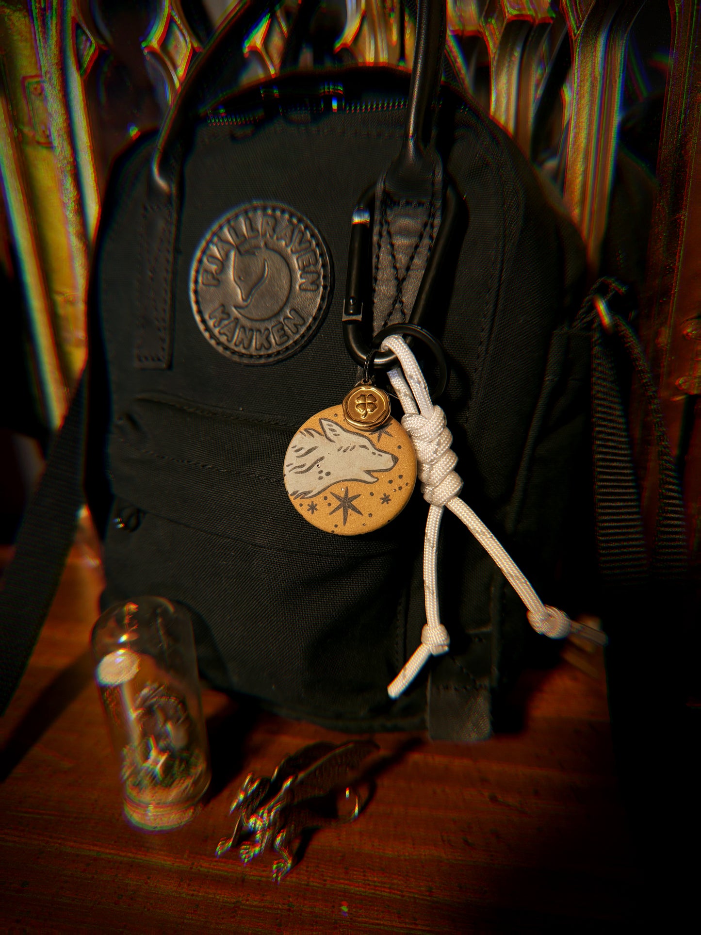 Ceramic Howling Wolf Bag Charm/Keychain