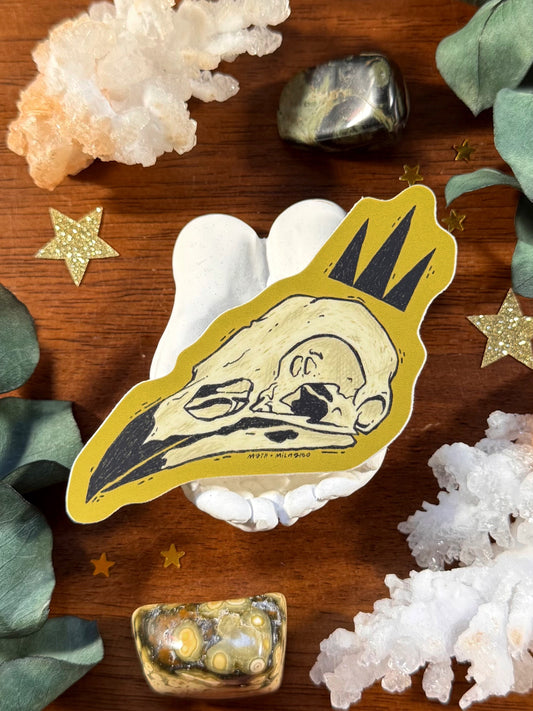 Crowned Crow Skull Die Cut Waterproof Vinyl Sticker